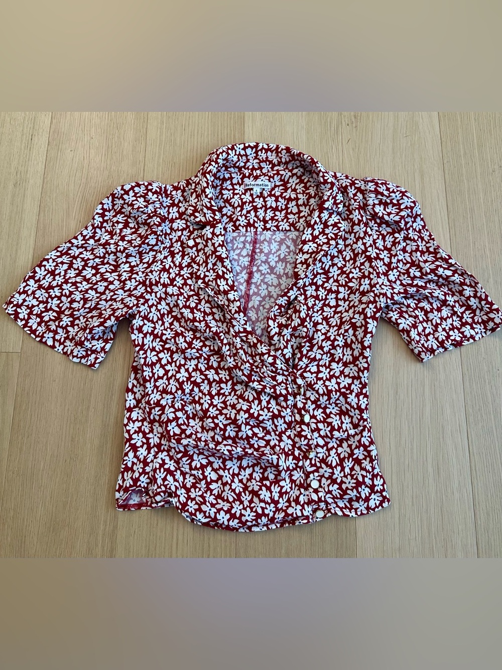 Reformation Red and White Floral Top